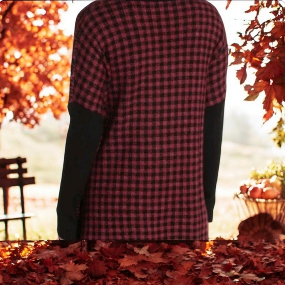 NEW Joseph A Plaid Knit Cowl Neck Sweater Long Sleeve Pullover Red Black Med NWT - Picture 2 of 5